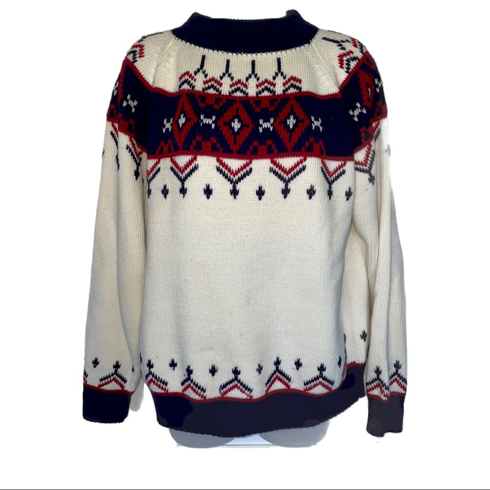 Vintage Grandma Chunky Sweater Holiday Christmas Fair Isle White